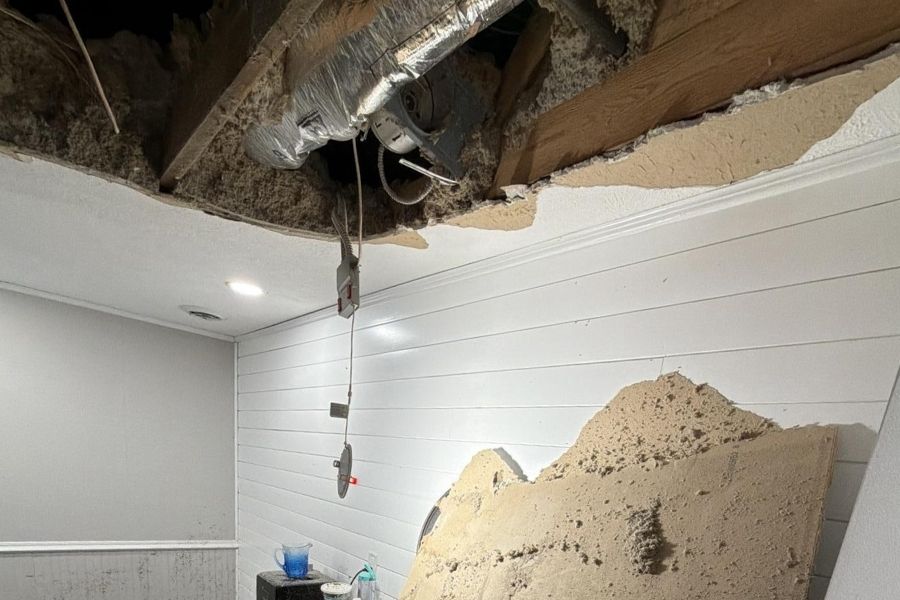 RestorePro crew removing storm-damaged materials during the cleanup and remediation phase of a North-Central Ohio restoration job